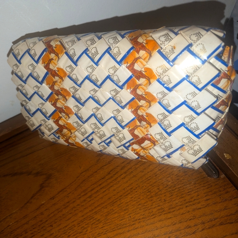 Tramp art purse made with camel cigarette packs by prisoners